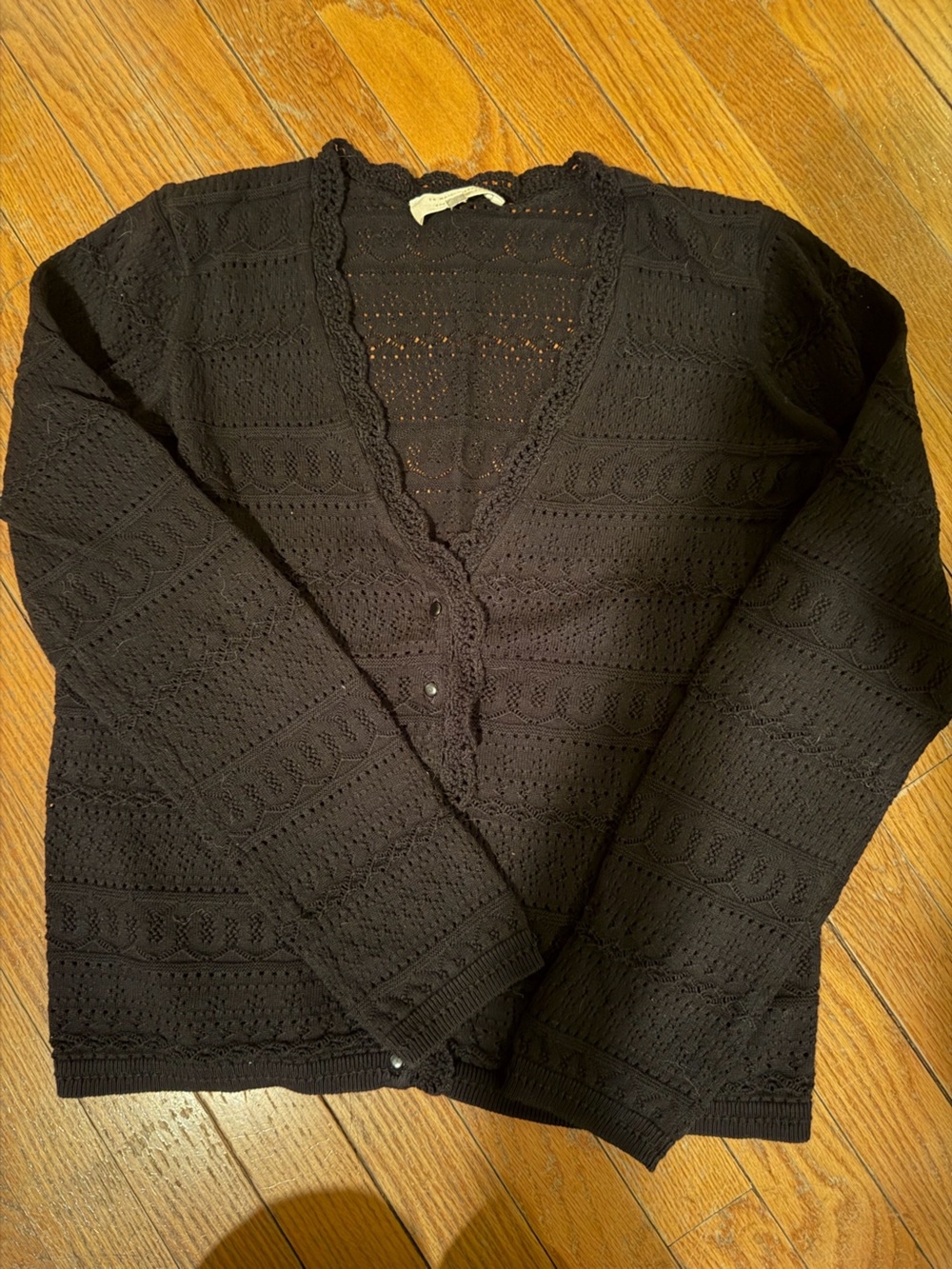 Sezane Black Knit Openwork Women's Sweater - Picture 12 of 13